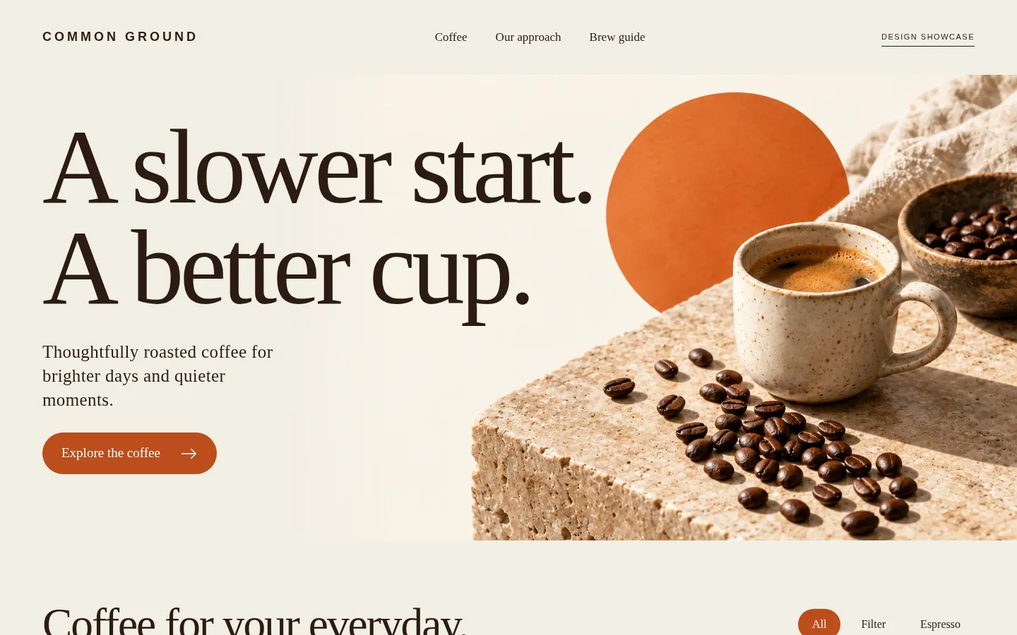 Common Ground coffee website with original product imagery